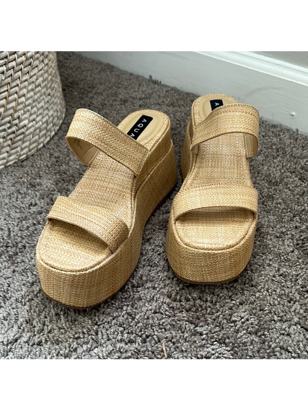 Aqua Natural Woven Platform Sandal - Beige